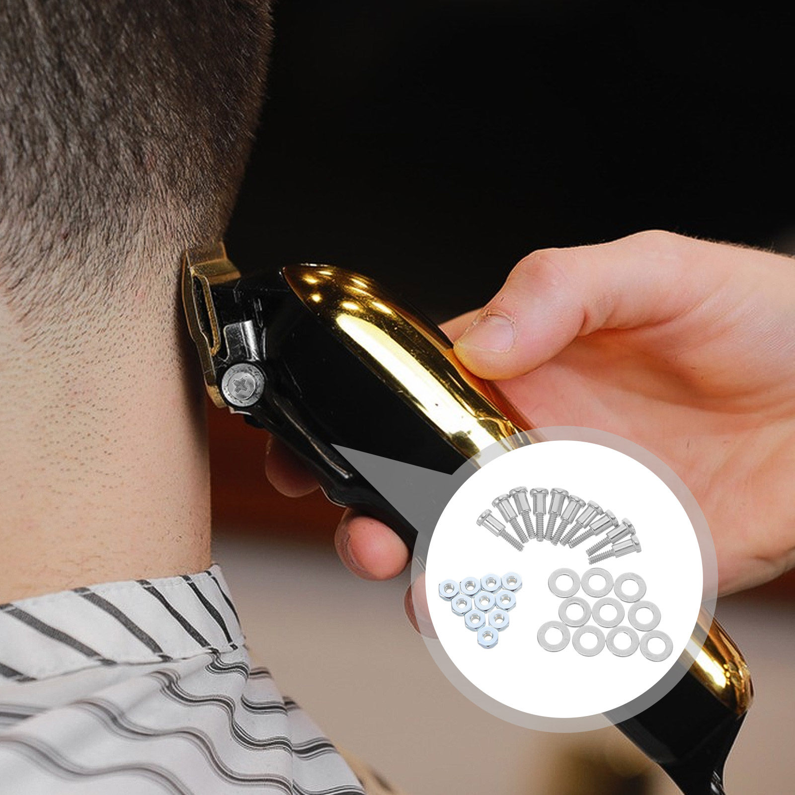 Hair Clipper - 10 Sets Haarschneidemaschinen-Schrauben, Einstellstangen-Befestigungsschrauben, Muttern, Dichtungen,