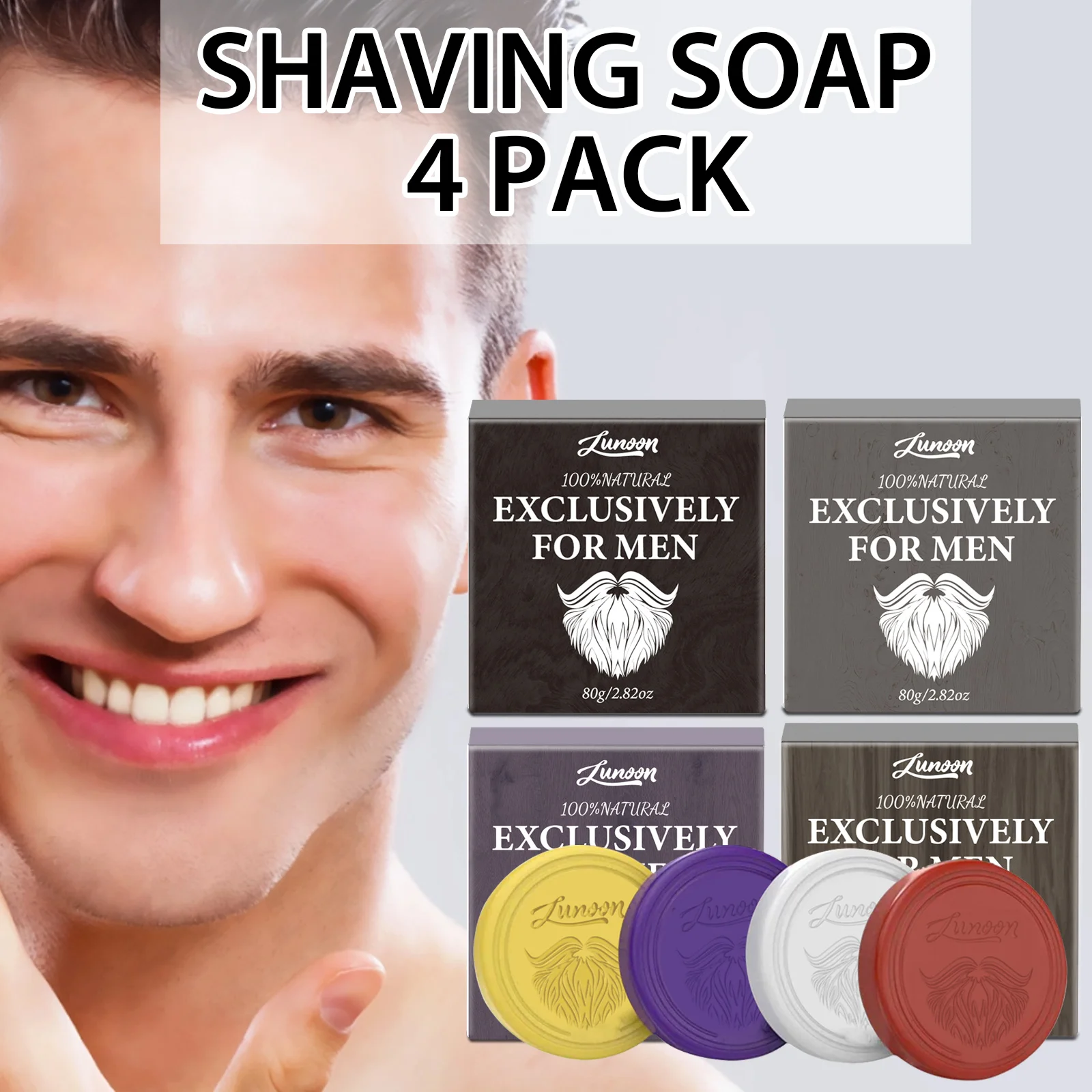 Shaving Cream - 4/1 Stück Herren-Rasierseife, handgemacht, geschmeidige Textur,