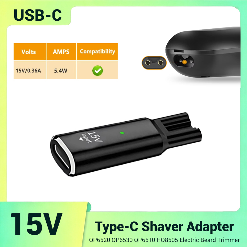Electric Razor - 15V USB-C Sicherer Stabiler Mini-Ladeadapter für